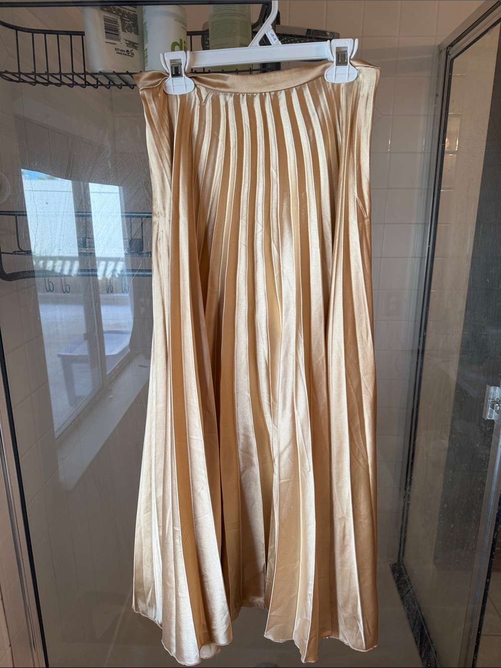 ASOS Champagne Pleated Satin Midi Skirt